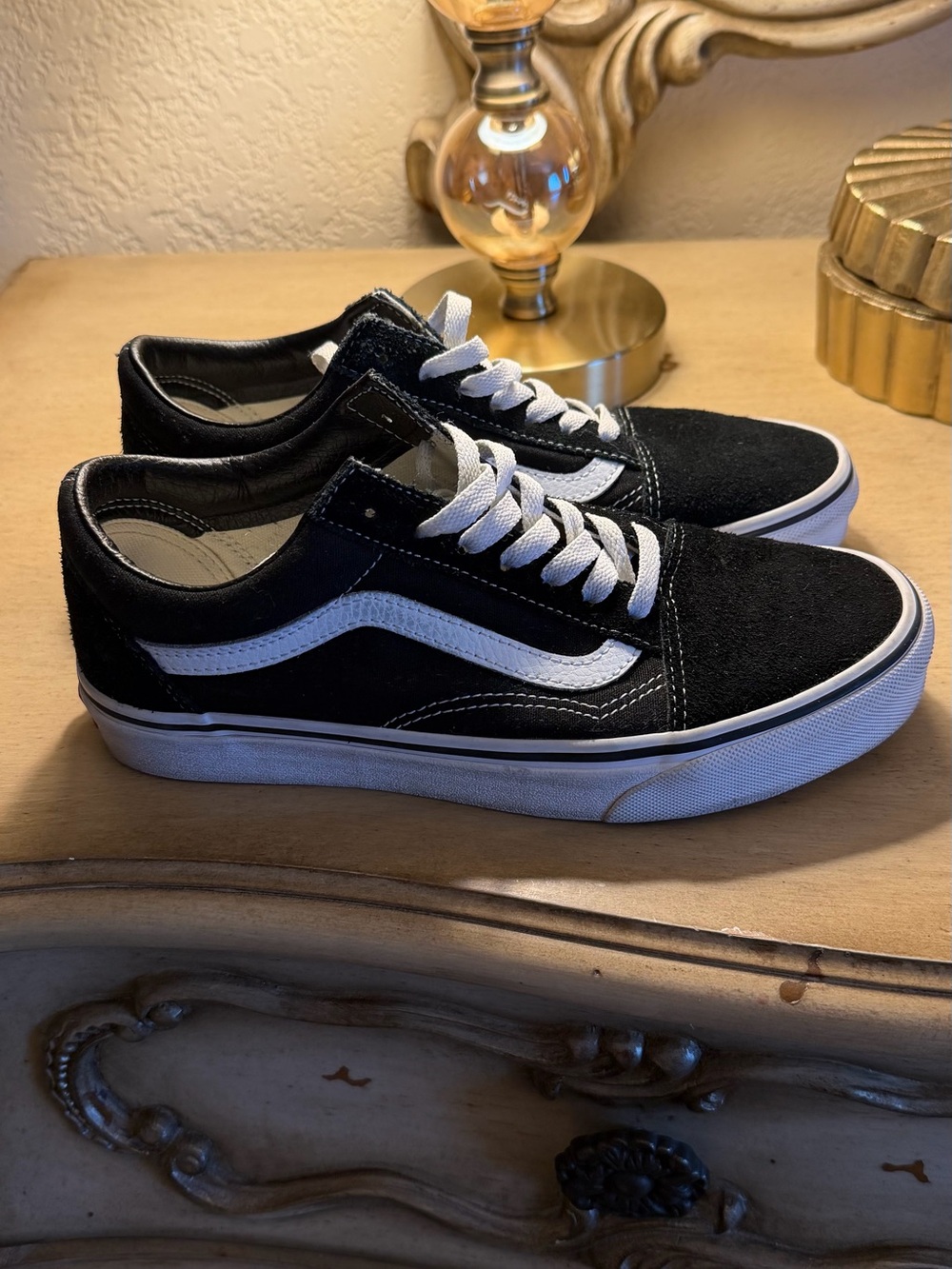 Vans Black and White Low Top Skate Sneakers